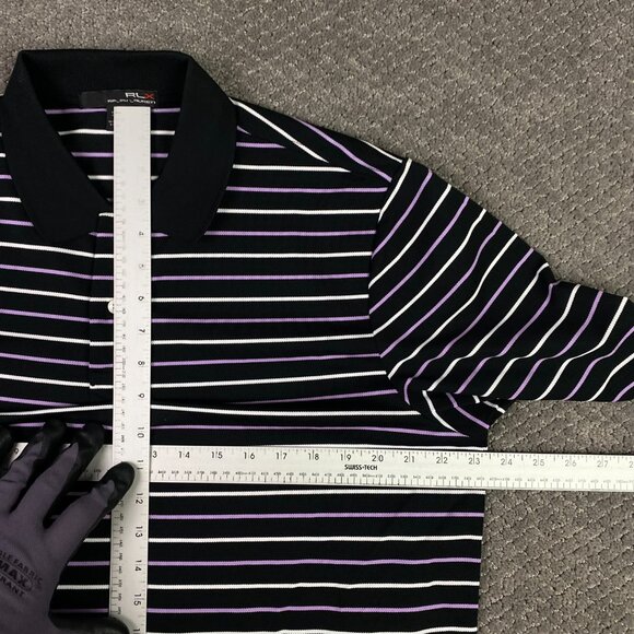 NWOT Ralph Lauren RLX Polo Shirt Men's Large Black Lilac White Striped Stretch - Picture 7 of 9